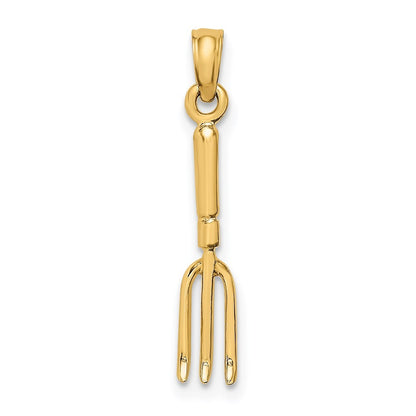 14k Yellow Gold 3-D  Fork Garden Tool Charm