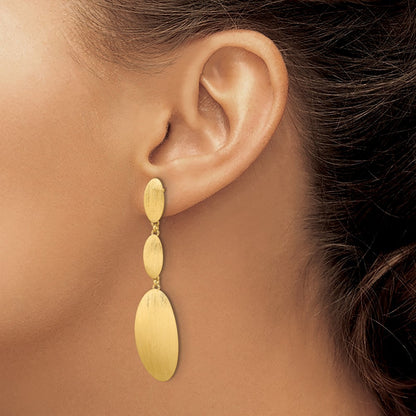 Sterling Silver Gold-plated Brushed Triple Oval Dangle Earrings