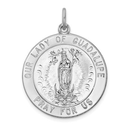 Sterling Silver Rhodium-plated Our Lady of Guadalupe Medal Pendant