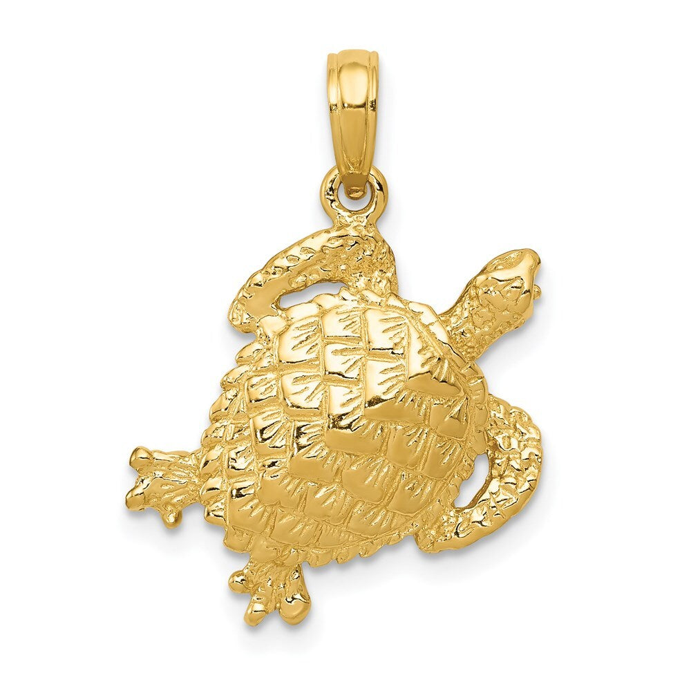 14k Yellow Gold Solid Polished Open-Backed Turtle Pendant for Women