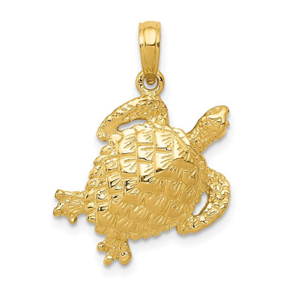 14k Yellow Gold Solid Polished Open-Backed Turtle Pendant for Women