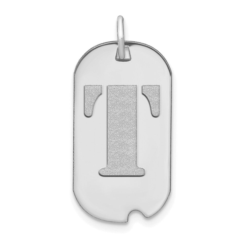 14k White Gold Polished Letter T Initial Dog Tag Pendant for Women