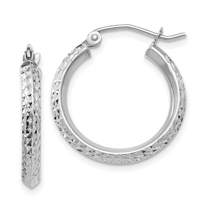 14K White Gold Knife Edge Diamond-cut 2.5x20mm Hoop Earrings Gift for Women