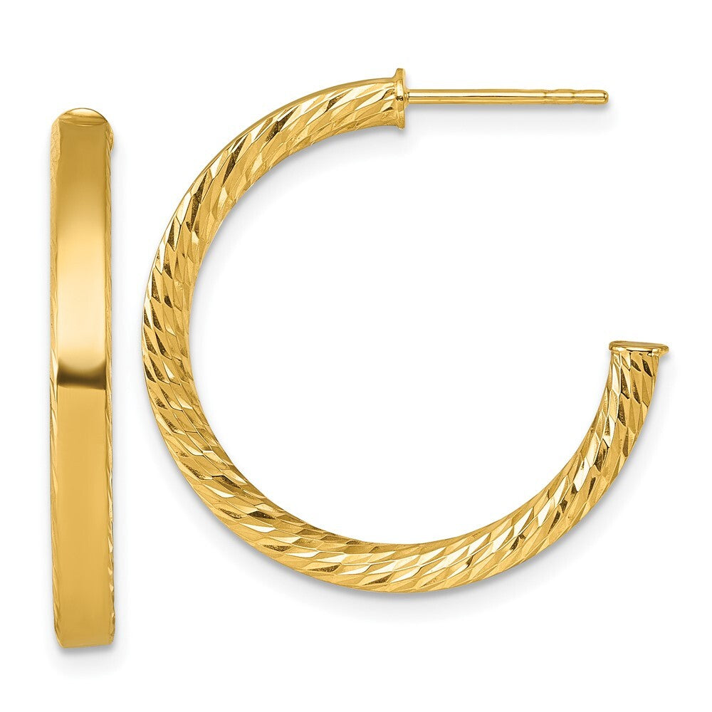14k Yellow Gold Polished and Diamond-cut 3.00 x 25mm Tube C-Hoop Earrings