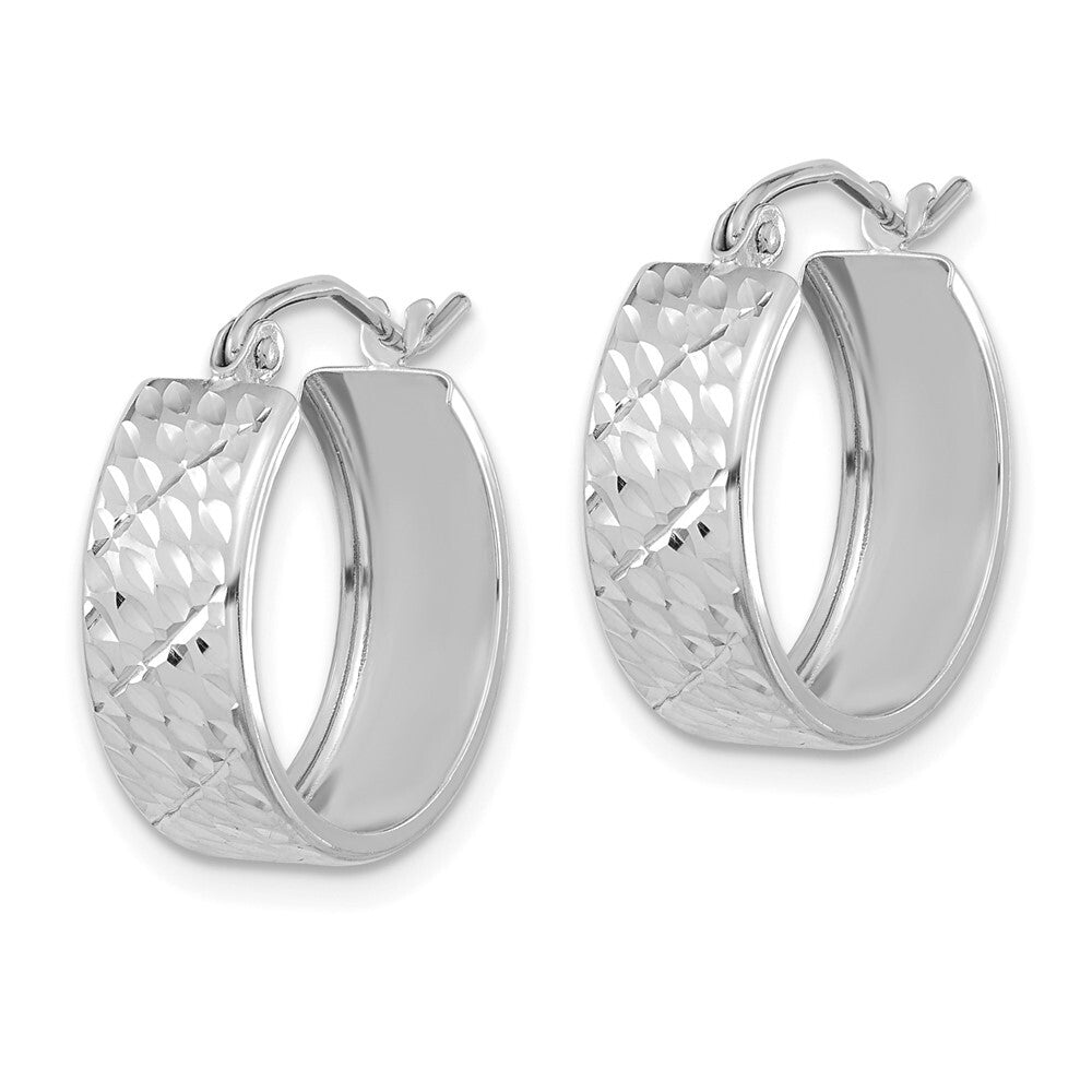 14k White Gold Diamond-cut Hoop Earrings Gift for Women