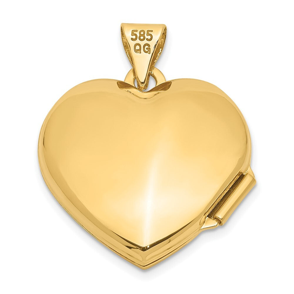14k Yellow Gold 18mm Domed Plain Heart Locket Pendant for Women