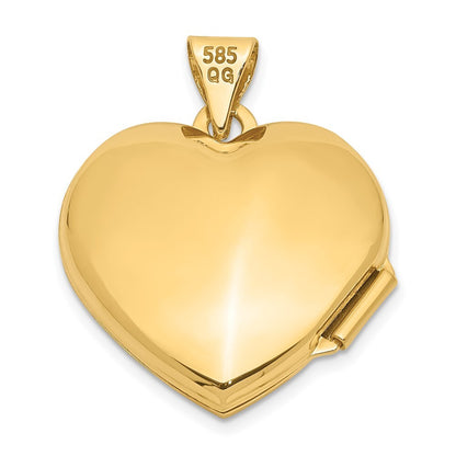 14k Yellow Gold 18mm Domed Plain Heart Locket Pendant for Women