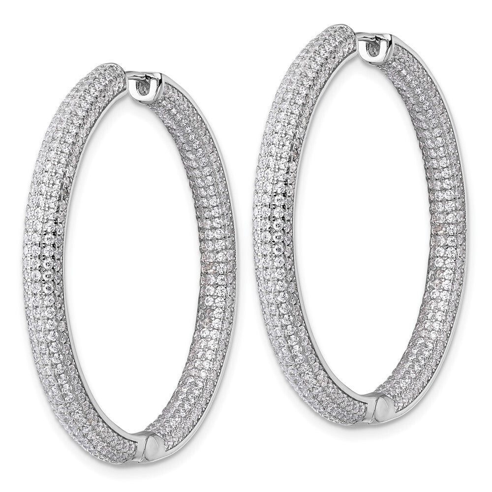 Sterling Silver In and Out Cubic Zirconia Pave Hinged Hoop Earrings