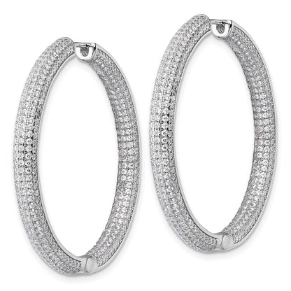 Sterling Silver In and Out Cubic Zirconia Pave Hinged Hoop Earrings