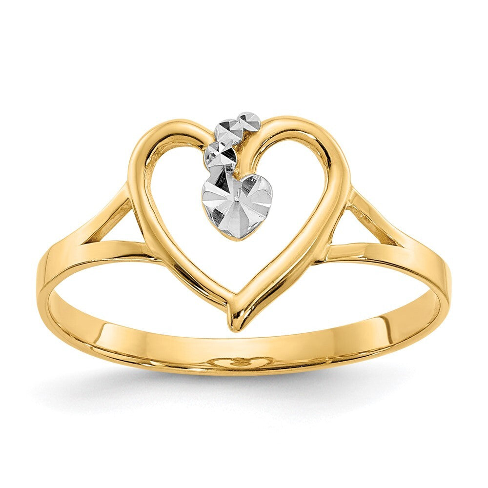 14K Yellow Gold and White Rhodium Polished Heart Ring