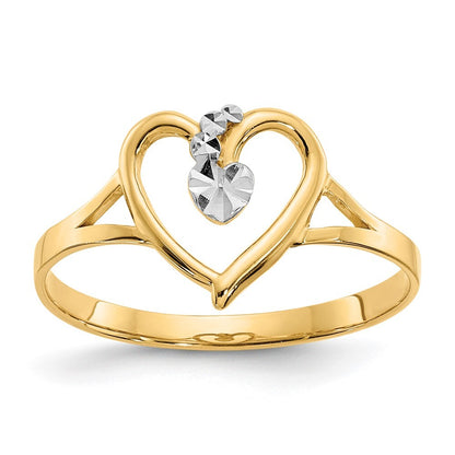 14K Yellow Gold and White Rhodium Polished Heart Ring