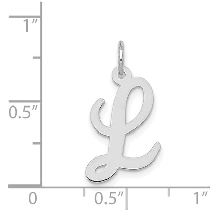 14k White Gold Medium Script Letter L Initial Charm Pendant for Women