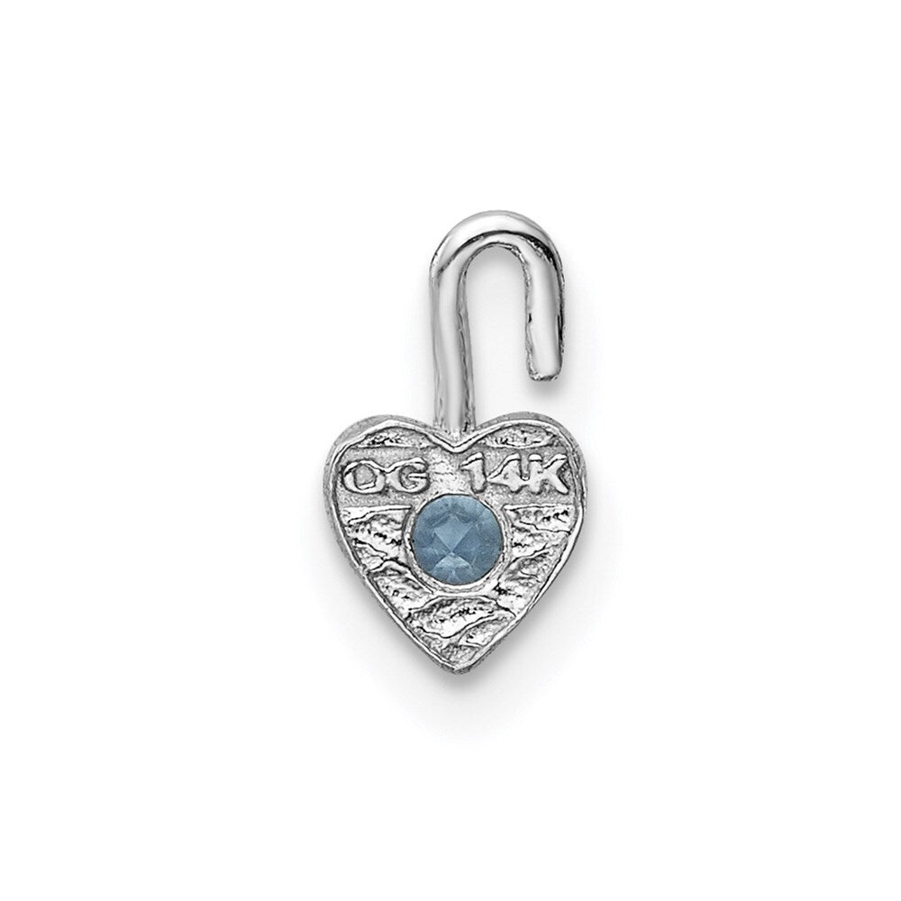 14k White Gold March Synthetic Birthstone Heart Charm Pendant for Women