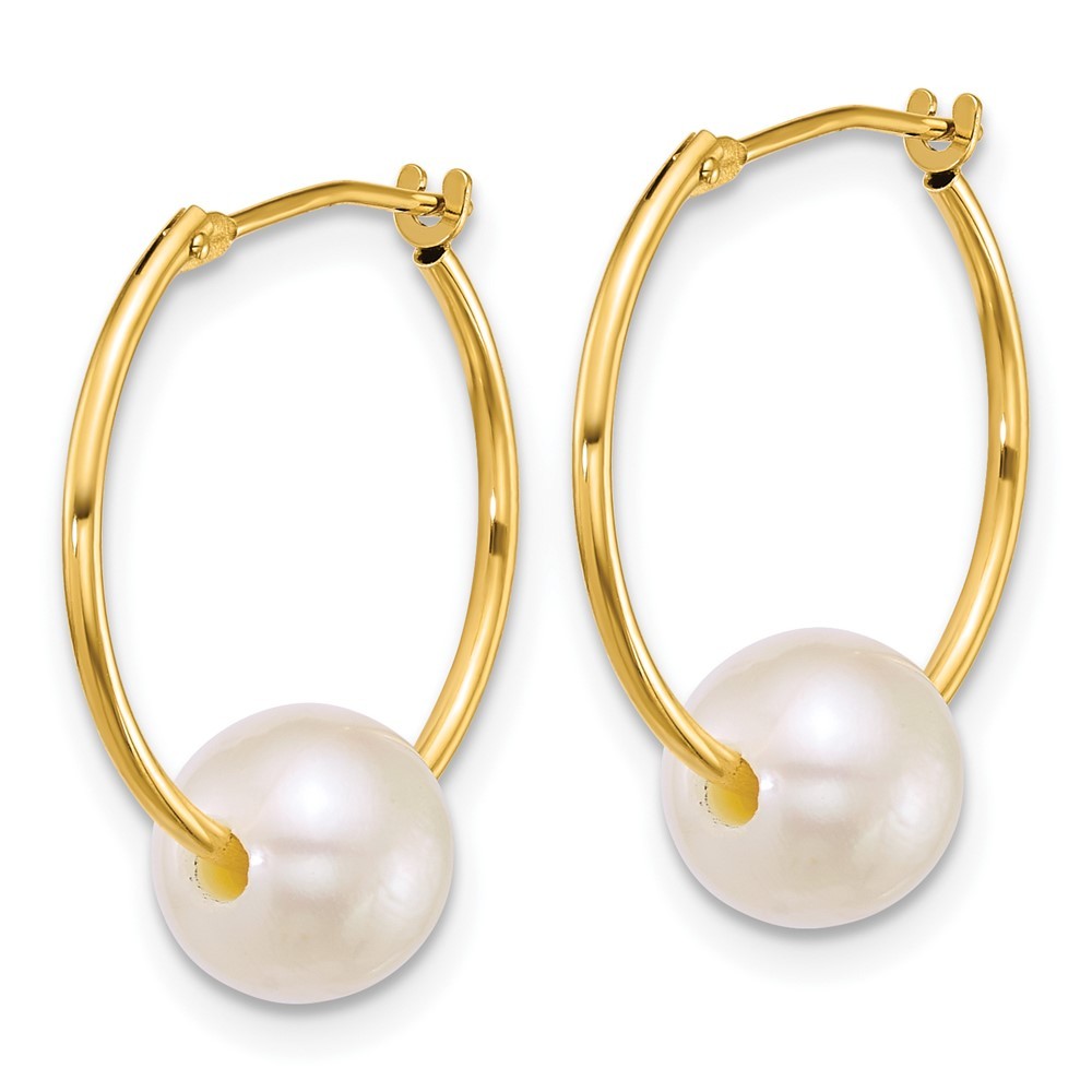 14k Yellow Gold Polished 7-8mm Freshwater Cultured Pearl Hoop Earrings