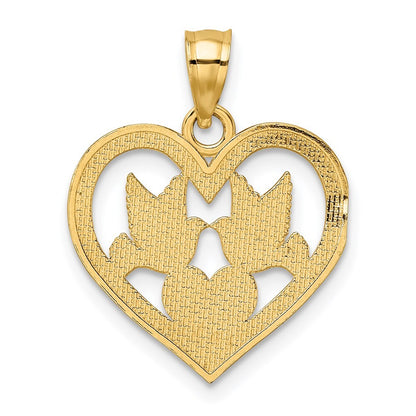 14k Yellow Gold Doves In Heart Charm Pendant for Women