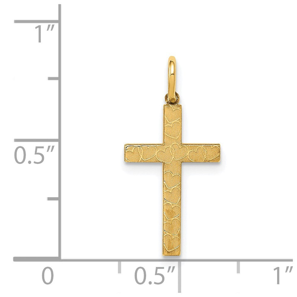 14k Yellow Gold Laser Designed Cross Charm Pendant for Women