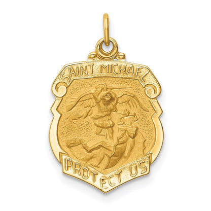 14k Yellow Gold Solid Polished/Satin Small St. Michael Badge Medal Pendant