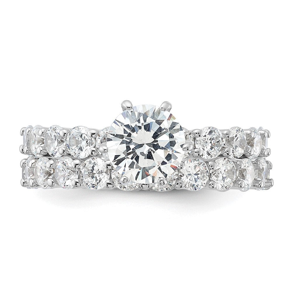 Sterling Silver Rhodium-plated Cubic Zirconia 2 Piece Wedding Set Ring Size 7