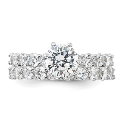 Sterling Silver Rhodium-plated Cubic Zirconia 2 Piece Wedding Set Ring Size 7