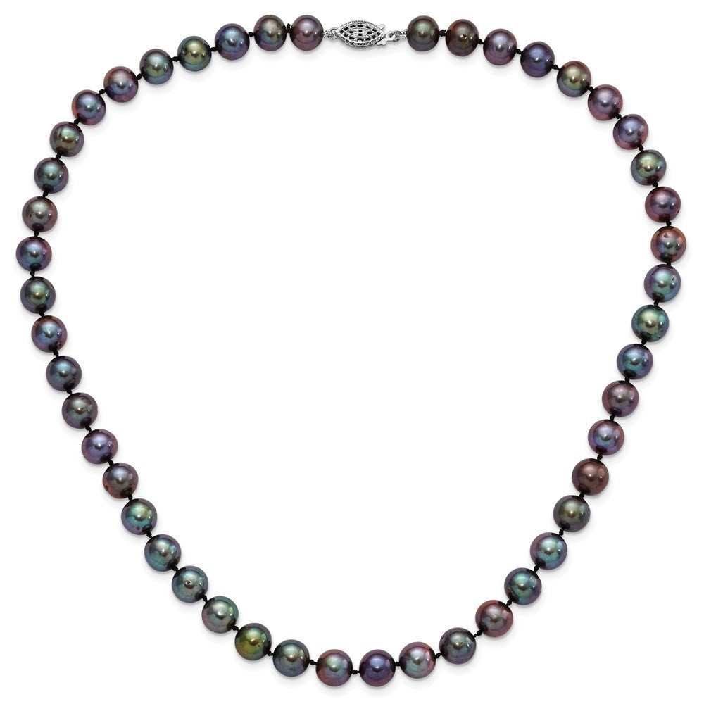 Sterling Silver Rhodium-plated 9-10mm Black Cultured Pearl Necklace 16"