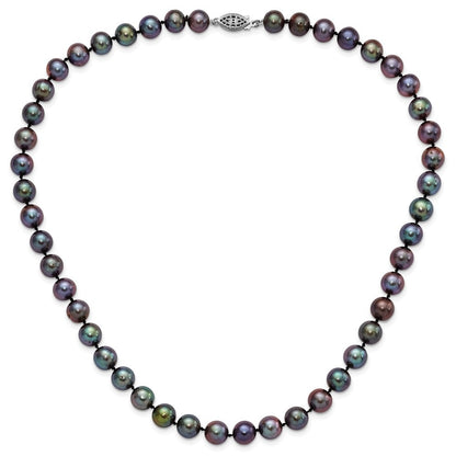 Sterling Silver Rhodium-plated 9-10mm Black Cultured Pearl Necklace 16"