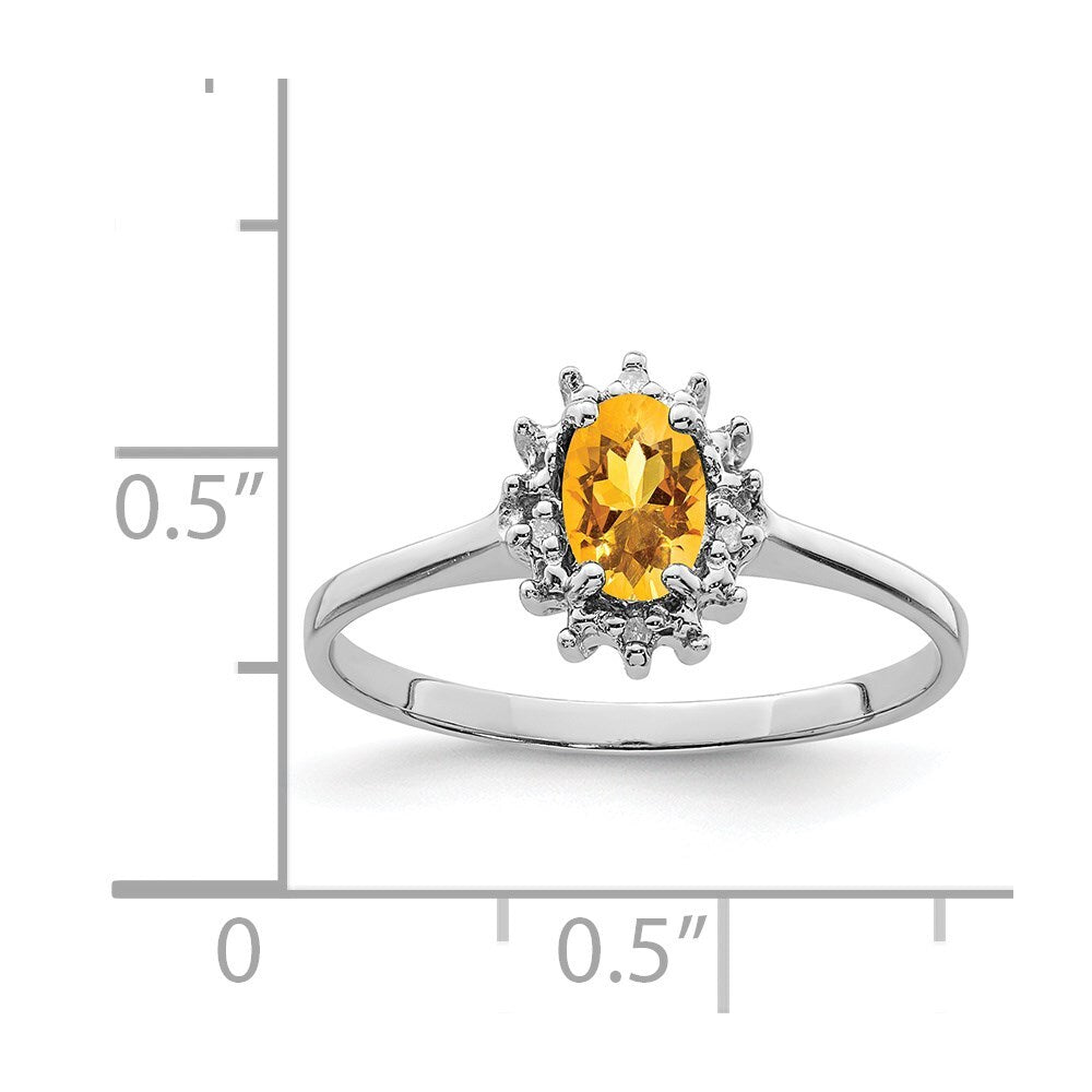 Sterling Silver Rhodium Citrine Diamond Ring Size 7