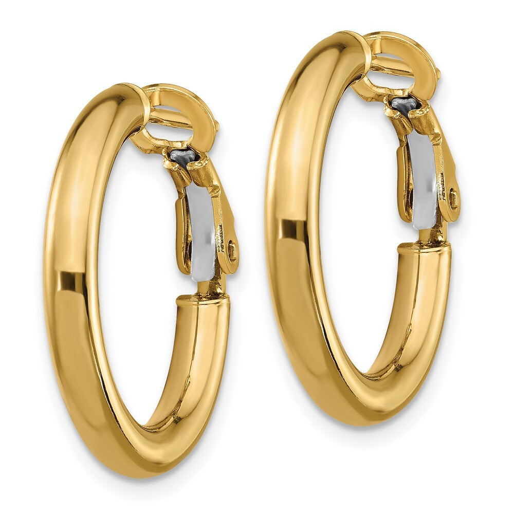 14k Yellow Gold 3x15mm Polished Round Omega Back Hoop Earrings Gift for Women