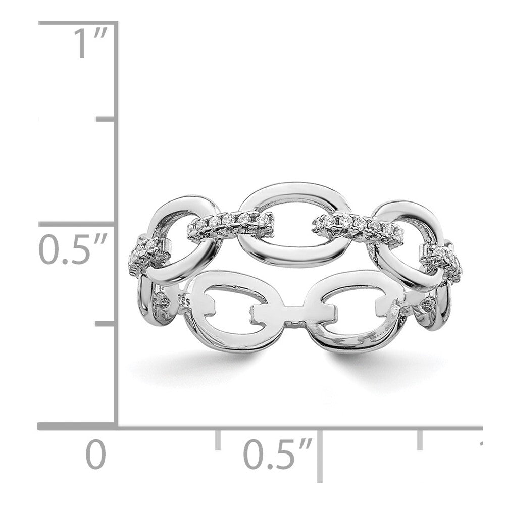 Sterling Silver Rhodium-plated Cubic Zirconia Bars & Oval Links Band Size 6