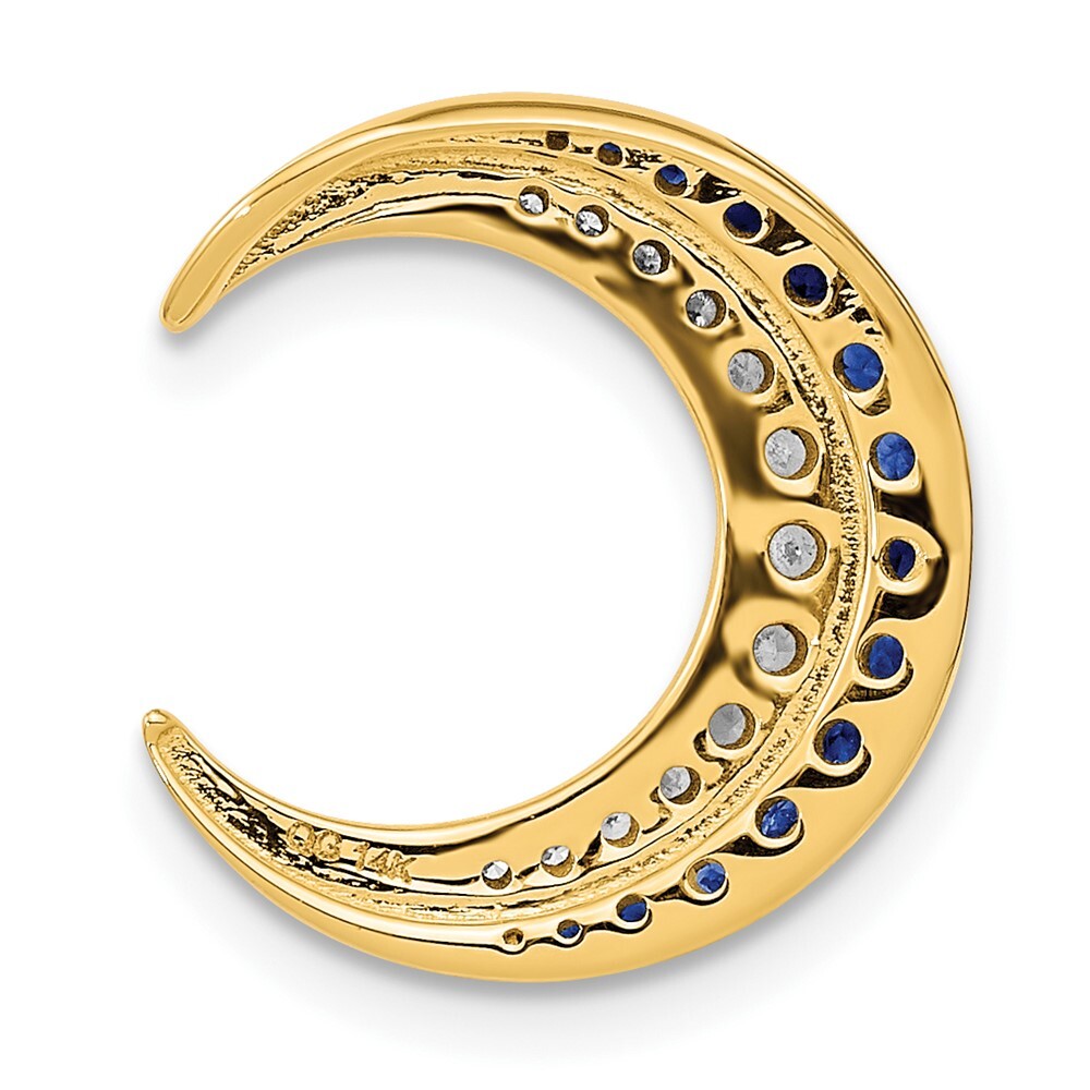 14k Yellow Gold Polished Moon Sapphire and Diamond Chain Slide Pendant for Women