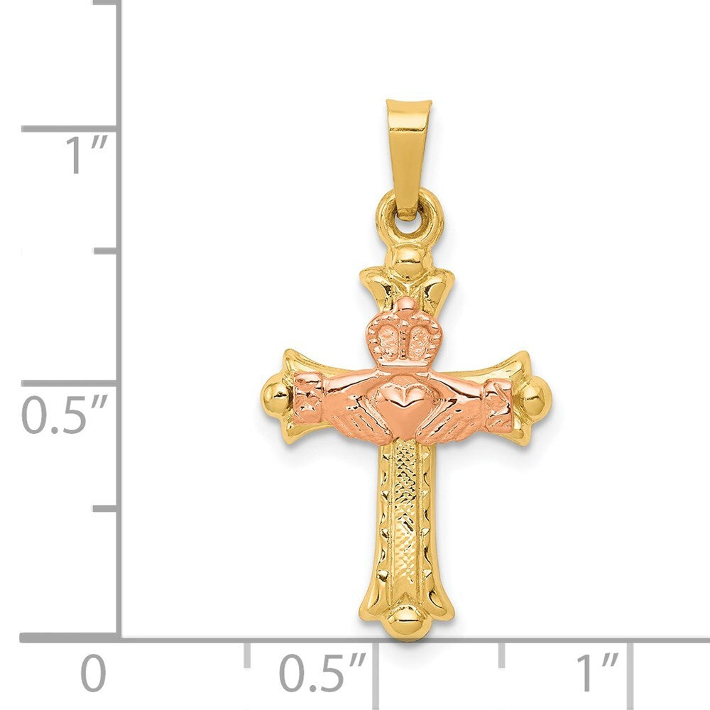 14k Two-tone Gold Claddagh Cross Pendant for Women
