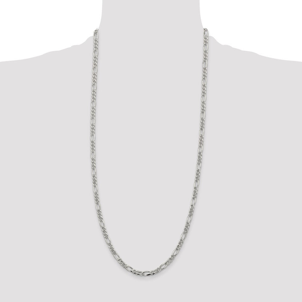 Sterling Silver 4.3mm Pav� Flat Figaro Chain