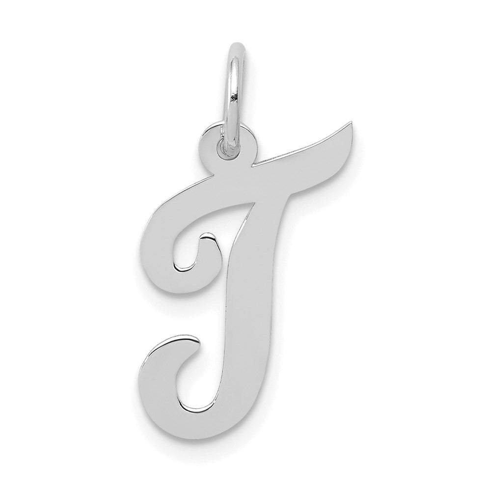 14k White Gold Medium Script Letter T Initial Charm Pendant