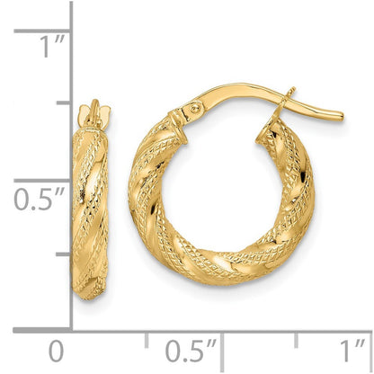 14k Yellow Gold Polished Twisted Hoop Earrings Gift for Women