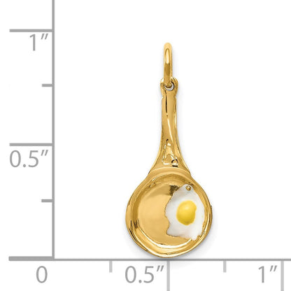 14k Yellow Gold 3D Frying Pan Enameled Egg Charm Pendant for Women