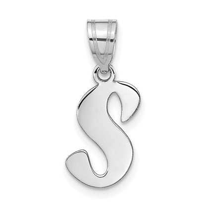 14k White Gold Polished Script Letter S Initial Pendant for Women