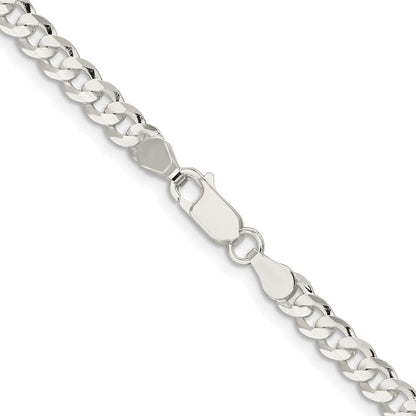 Sterling Silver Rhodium-plated 4.5mm Concave Beveled Curb Chain Necklace