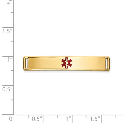 14k Yellow Gold 35x6mm Centered Red Epoxy Enameled Medical ID Plate # 817