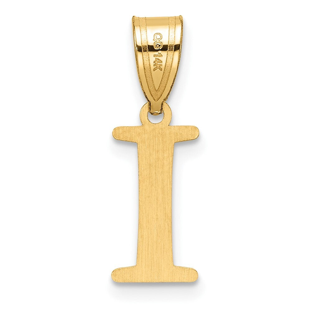 14k Yellow Gold Polished Etched Letter I Initial Pendant for Women