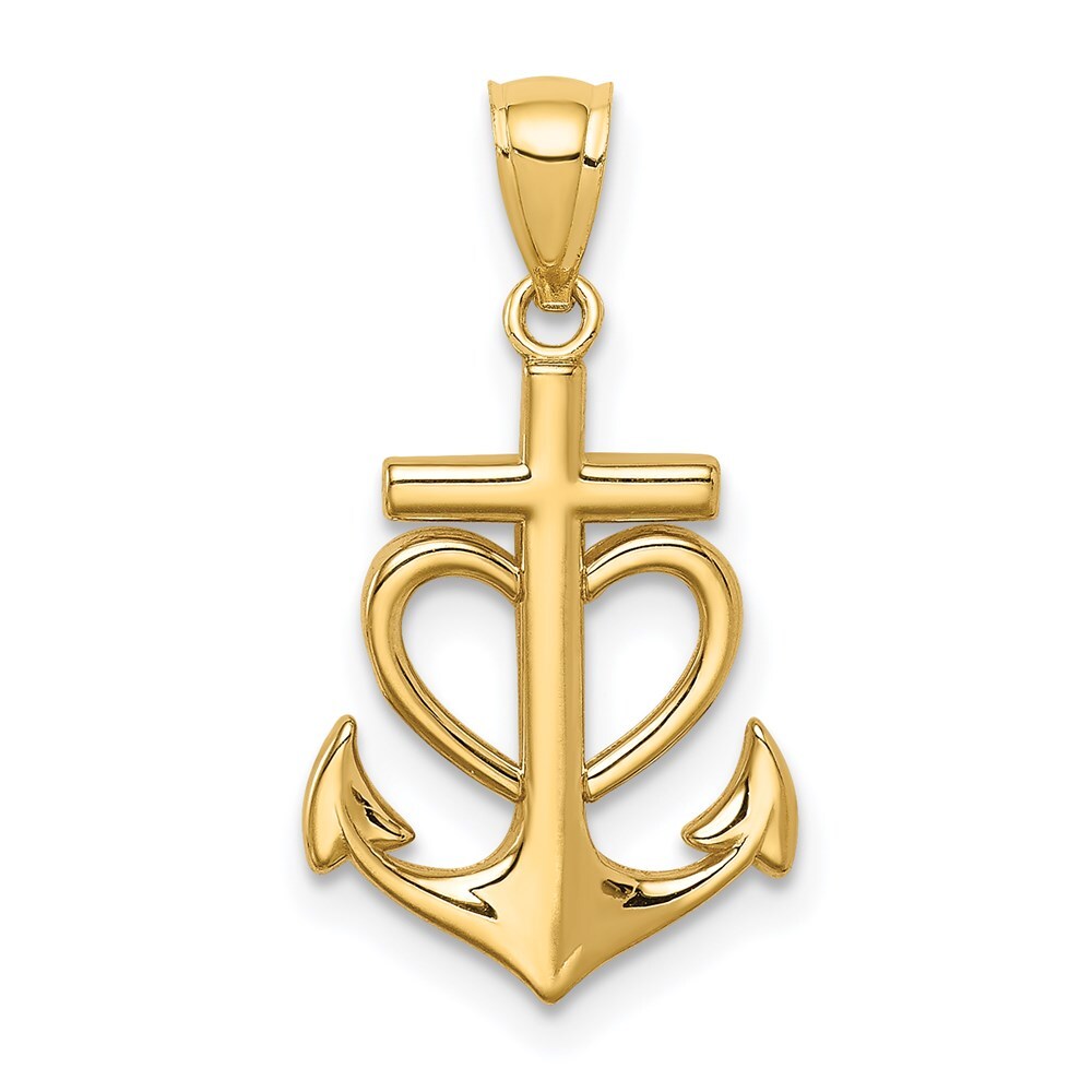 14k Yellow Gold Anchor with Heart Pendant for Women
