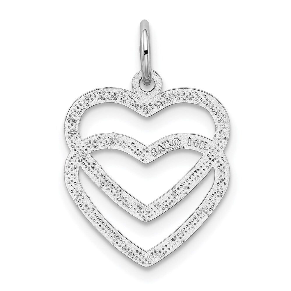 14k White Gold Double Heart Charm Pendant for Women
