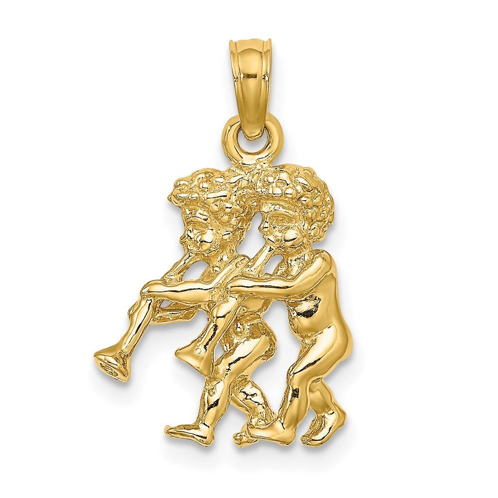 14k Yellow Gold 3-D Gemini Zodiac Charm Pendant for Women