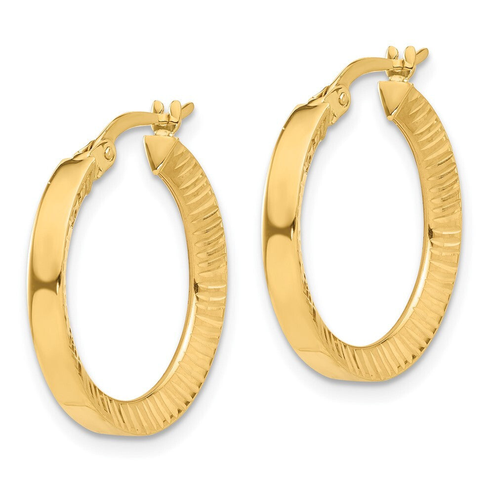 14k Yellow Gold Polished and Diamond-cut Hoop Earrings Gift for Women