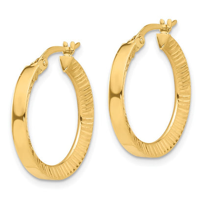 14k Yellow Gold Polished and Diamond-cut Hoop Earrings Gift for Women