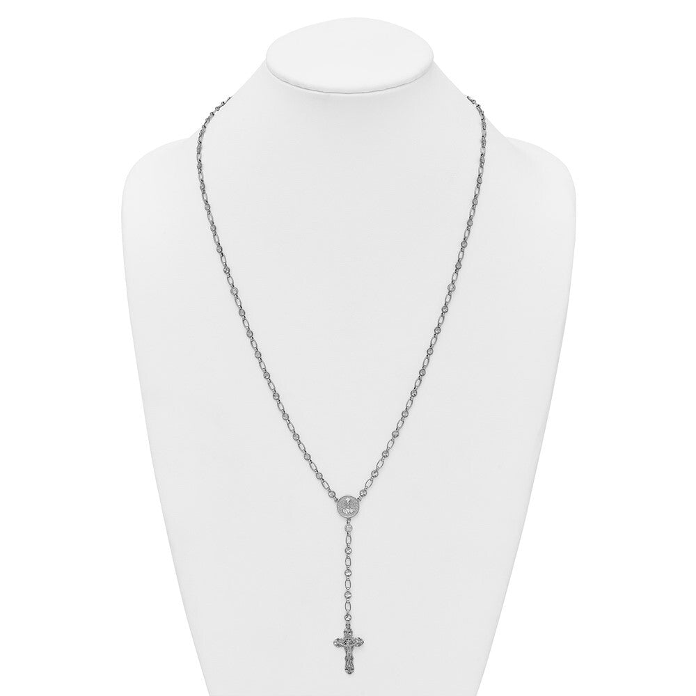 Sterling Silver Rhodium-plated Polished Cubic Zirconia 25.5in Rosary Necklace