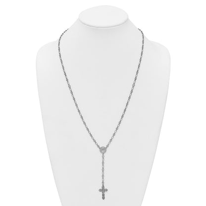 Sterling Silver Rhodium-plated Polished Cubic Zirconia 25.5in Rosary Necklace