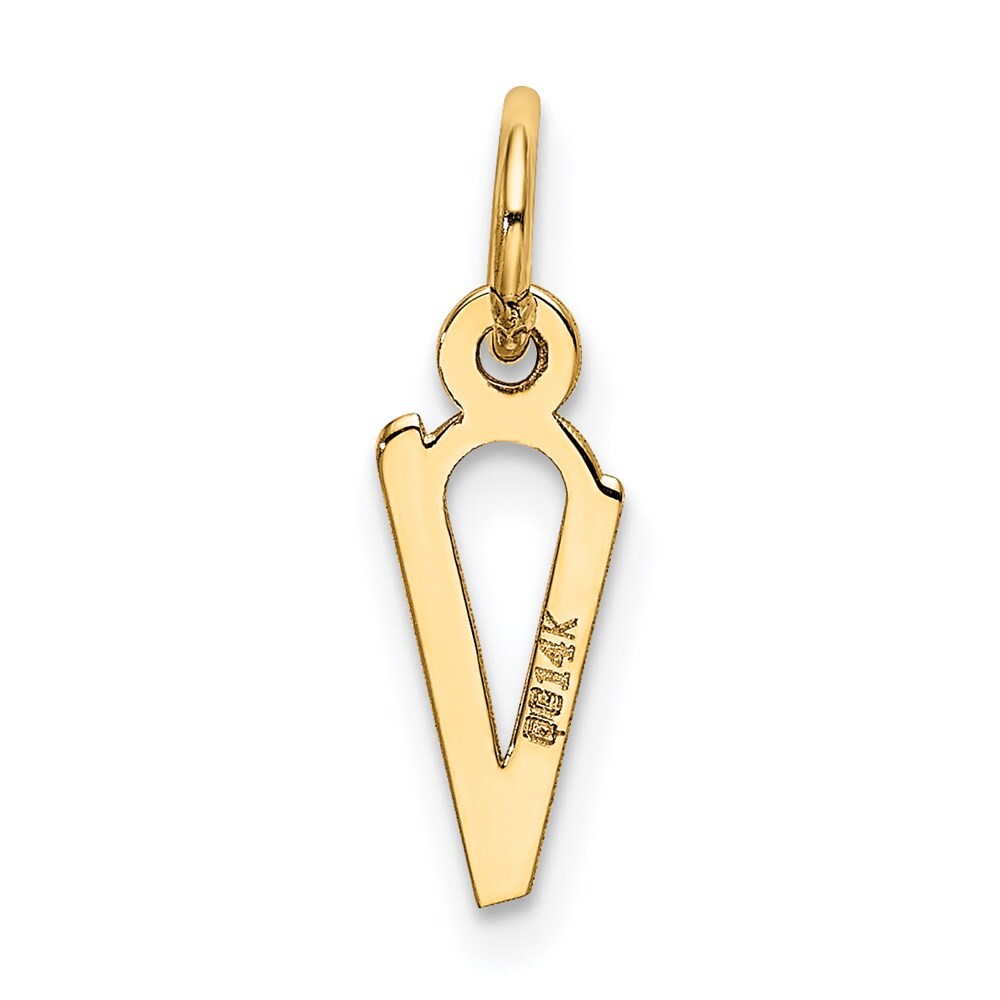14k Yellow Gold Small Slanted Block Letter V Initial Charm Pendant for Women