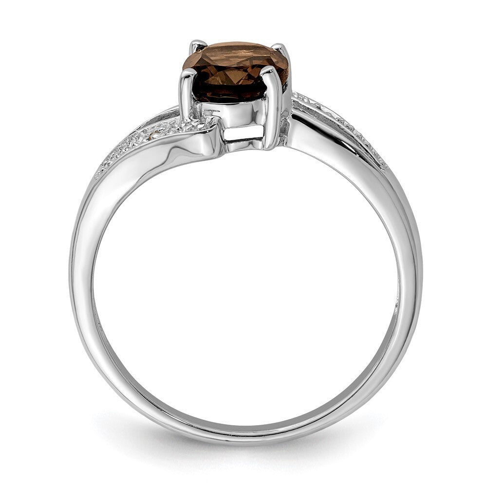 Sterling Silver Rhodium Smoky Quartz & Diamond Ring Size 7