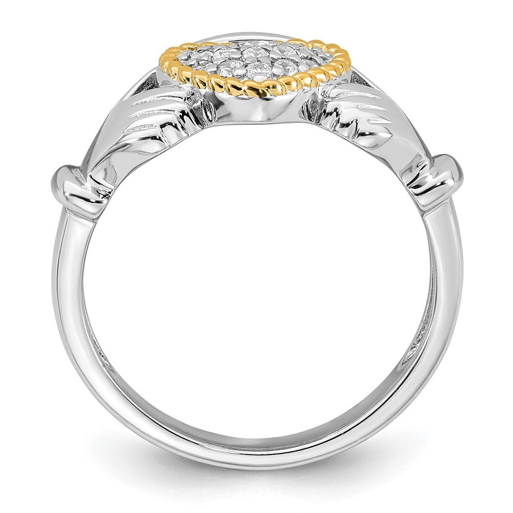 Sterling Silver Rhodium-plated with 14k Accent Polished CZ Size 8 Claddagh Ring