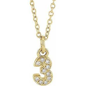 14k Yellow Gold Petite .04 CTW Natural Diamond Numeral 3 16-18" Necklace