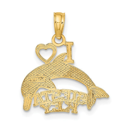 14k Yellow Gold I HEART SIESTA KEY with Dolphin Charm Pendant for Women